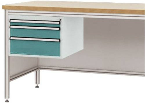 Manuflex ZB4672.5021 Gehäuse-Unterbau für ALU-Arbeitstische in Blau und Grau mit 3 Schubfächern, Nutzhöhe: 300 mm, für Tischtiefe: 800 mm - Bild 1