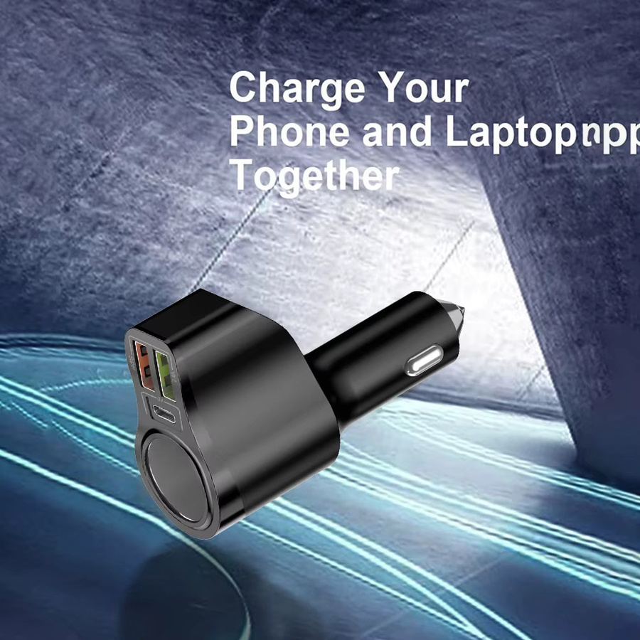 GUSEYEE Multifunktionaler Auto USB Ladegerät mit 4 Ports und 66 W Schnellladegerät, Dual USB PD Adapter in Schwarz - Bild 5