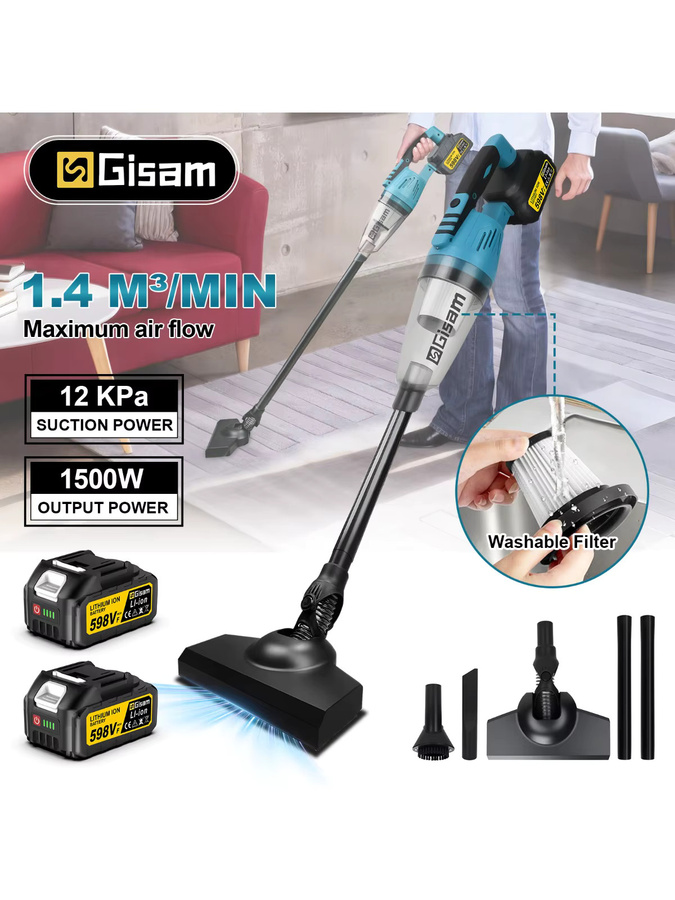 Gisam Akku-Handstaubsauger mit 12kPa Saugkraft, kabelloser Multifunktionsreiniger in Blau für Makita 18V Akku - Bild 7