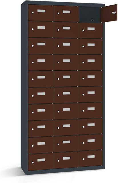 rotstahl Wertfachschrank mit 30 Fächern in Anthrazitgrau und Mahagoni, B/T/H: 87,5 x 50 x 180 cm - Bild 1