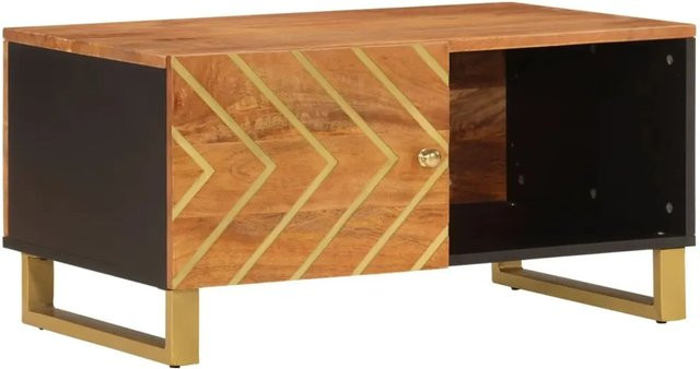 vidaXL Couchtisch aus Massivholz Mango in Braun und Schwarz, B/T/H: 80 x 50 x 40 cm - Bild 1