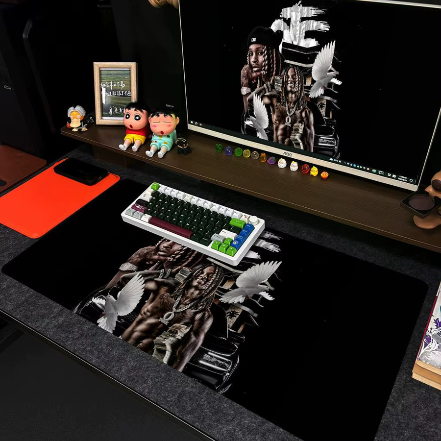 K-King Rapper V-Von Mauspad XXL rutschfeste Gamer-Schreibtischunterlage in Schwarz und Multicolour, B/T: 90 x 40 cm - Bild 1