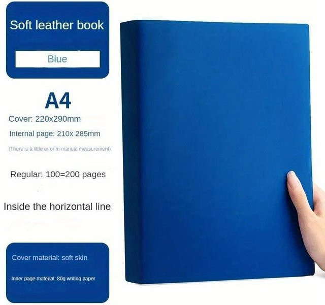 NATAWA Notizbuch A4 mit 200 Seiten, blaues Softcover aus Kunstleder, liniertes Tagebuch für Schule und Büro - Bild 1