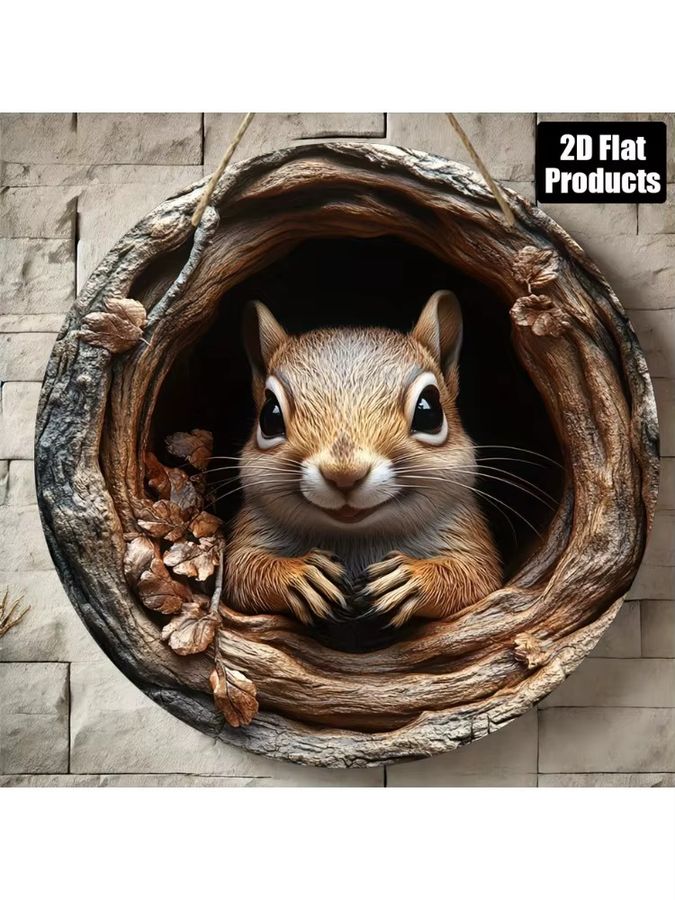 Dekoratives rundes Holzbrett mit Eichhörnchen-Motiv von Potdemiel zum Aufhängen - Bild 5