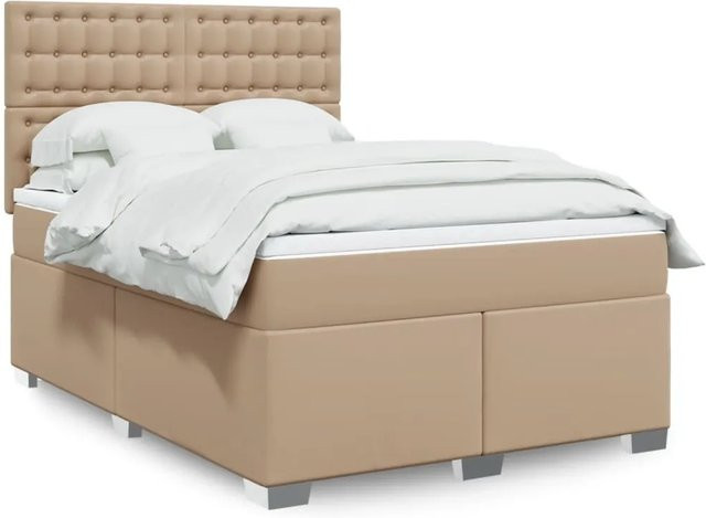 vidaXL Boxspringbett Hybrid mit Matratze in Cappuccino-Braun, Kunstleder, mit USB-Ladeport und Unterbettbeleuchtung, B/T: 160 x 200 cm - Bild 1