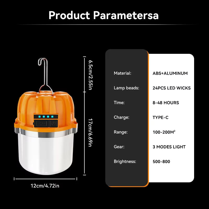 LONGRIVER 500 W LED-Campinglaterne, USB wiederaufladbare tragbare Lampe mit Leistungsanzeige und Haken, weißes Notlicht für Outdoor und Angeln - Bild 2