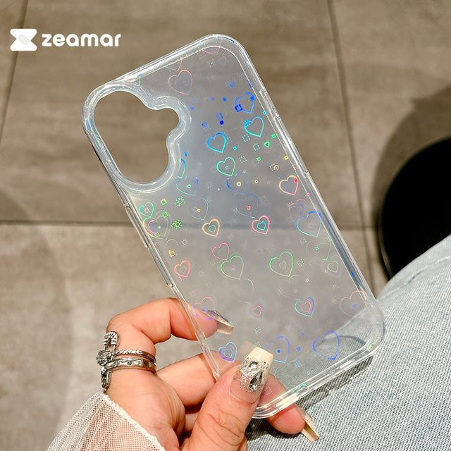 ZEAMAR Silikonhülle mit holographischem Laser-Herz Design für iPhone 11 bis iPhone 16 Pro Max, stoßfest, transparent - Bild 1