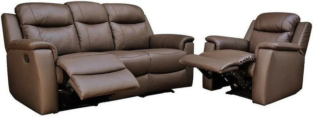 Vente-unique Couchgarnitur Evasion aus Rindsleder mit Sessel in Braun, Breite: 205 cm, Tiefe: 95 cm - Bild 1