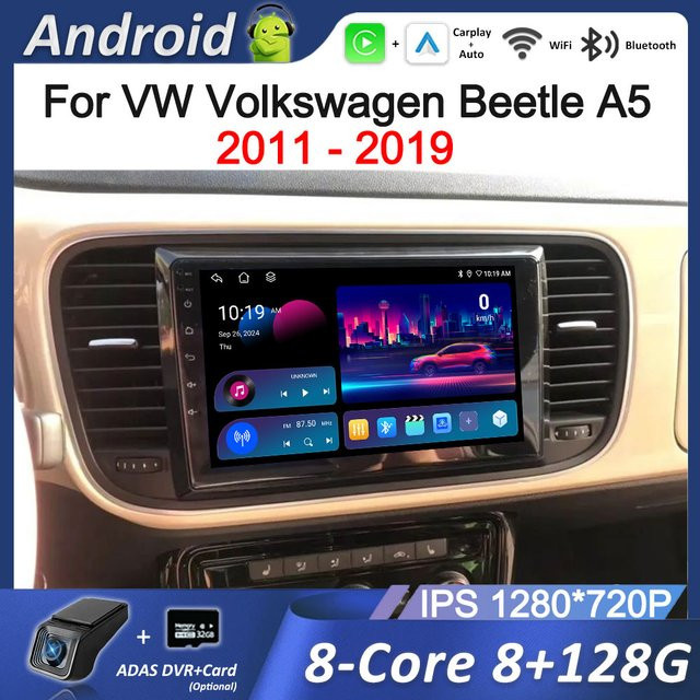 KJ-NAVI Android Multimedia Player mit 9 Zoll Display für VW Beetle A5 2011 - 2019, Bluetooth, WiFi, GPS, Android Auto und CarPlay, Schwarz - Bild 1