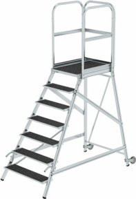 MUNK Podesttreppe aus Aluminium mit 7 Stufen, einseitig begehbar, silber, mit Rollen und Griffen, B/T/H: 80 x 60 x 150 cm - Bild 1
