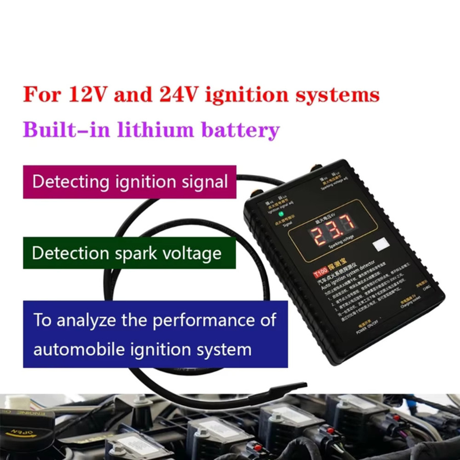 YIQIXIN AM-T100 Auto Zündsystem Detektor 12V 24V Tragbarer Funken und Spannung Tester zur Fehleranalyse in Schwarz - Bild 2