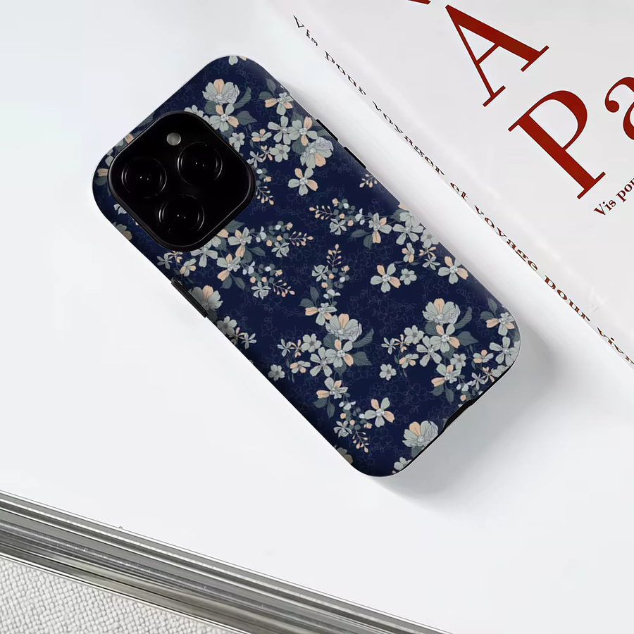 Potdemiel Handyhülle mit pastellfarbenen Blumen auf marineblauem Hintergrund für iPhone 17 16 15 14 13 Pro Max Plus, robuste doppelschichtige Hülle mit Magnetfunktion - Bild 3