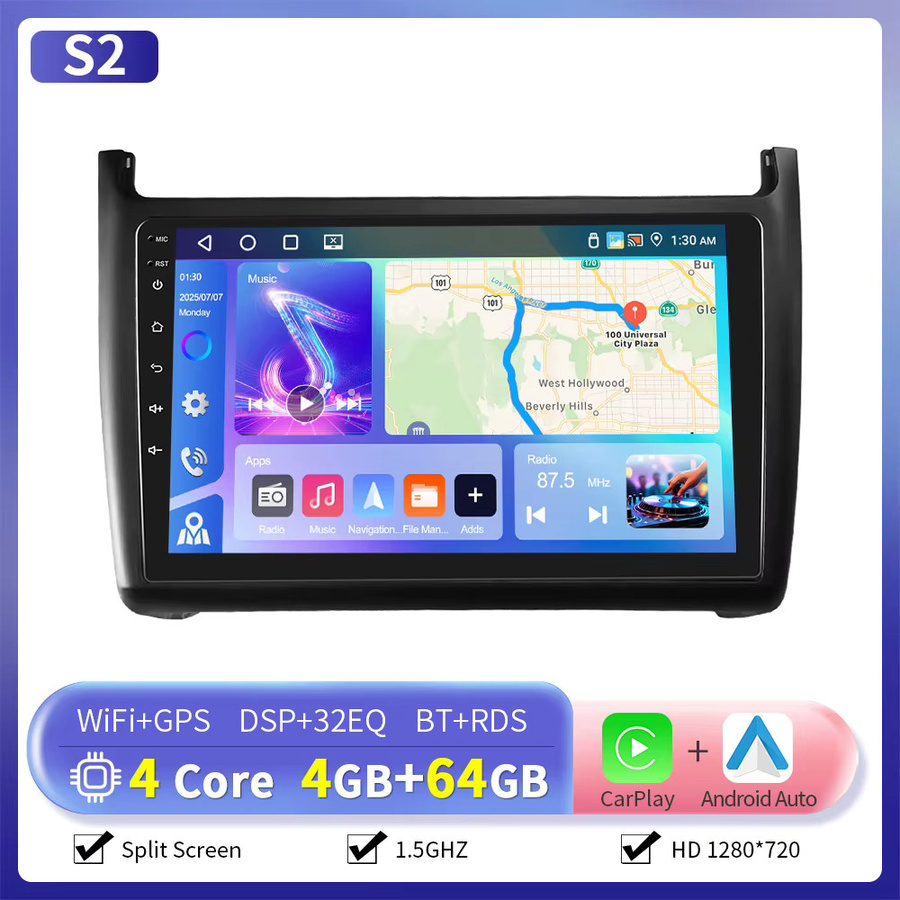 Camecho Auto Radio mit drahtlosem CarPlay und Android Auto für VW Volkswagen Polo 2011-2016, intelligentes GPS Stereo System mit 4G WiFi und RDS in Schwarz - Bild 6