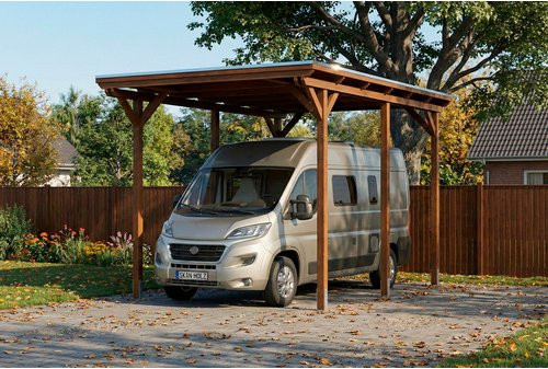 SKANHOLZ Caravan-Carport Emsland aus Fichte mit Stahl-Flachdach in Nussbaum, B: 402 cm, T: 604 cm - Bild 1