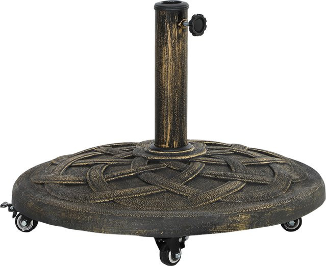 Outsunny Sonnenschirmständer aus Beton mit Rollen in Bronze, runder Schirmhalter mit Flechtmotiv für Rohrdurchmesser 34 mm, 38 mm und 48 mm, Farbe: Braun - Bild 1