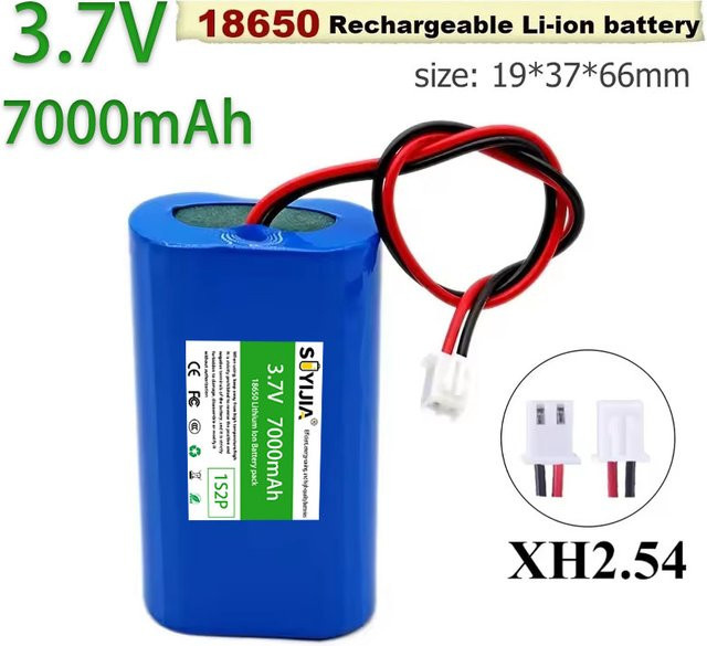SUYIJIA Lithium-Akku 3,7V 1S2P 7000mAh 18650 mit integriertem BMS und XH2.54-2P Anschluss in Blau - Bild 1