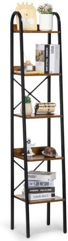 VEVOR Metal Bücherregal im Industrial Design, 5-stufiges Standregal in Schwarz, schmales Vintage Regal mit offenen Ablagen für Wohnzimmer, Schlafzimmer und Büro, H x B x T: 170 x 34 x 30 cm - Bild 1