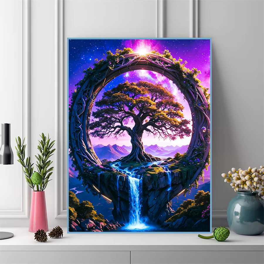 Evershine Diamant-Mosaik Landschaft Strass-Stickerei Baum und Wasserfall als quadratisches Gemälde in Multicolour, B/H: 30,0 x 20,0 cm - Bild 3