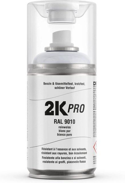 2K PRO Spraydose RAL 9010 Reinweiss Glanz 250ml für Metall und Synthetikhars - Bild 1