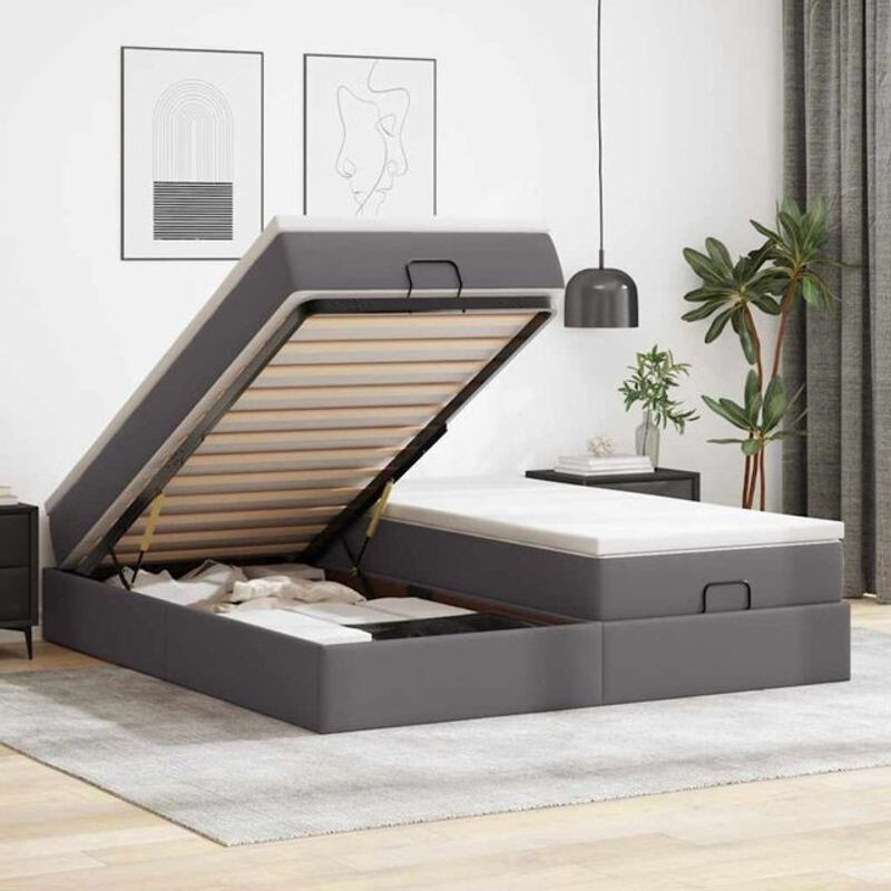 vidaxl Ottoman Polsterbett mit Matratze in Grau aus Kunstleder und Holzwerkstoff B/T: 200 x 200 cm - Bild 1