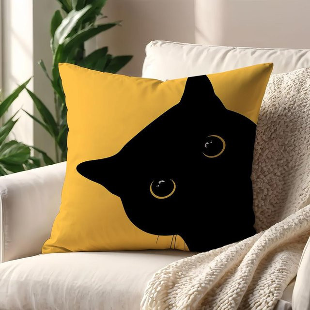 Kissenbezug julysummer mit Schwarzer Katze Cartoon-Print in Schwarz und Gelb, B/B/B: 30 x 30 x 0 cm - Bild 1