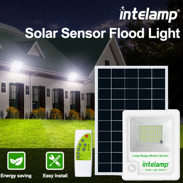 Intelamp LED Solar-Flutlicht mit Bewegungssensor und 12000 mAh Akku, Weiß - Bild 1