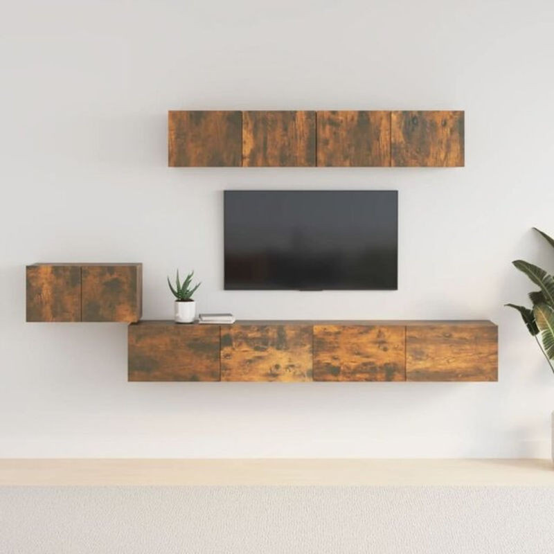 Vidaxl 5-tlg. TV-Schrank-Set aus Holzwerkstoff in Räuchereiche Braun im klassischen und modernen Design - Bild 1