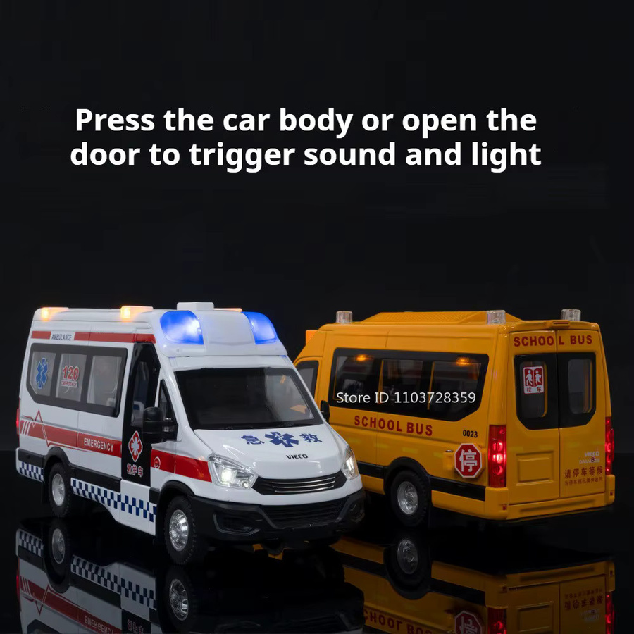 RMZ City Krankenwagen Schulbus, Spielzeugautos, 1:24, Metall, mit Licht und Sound - Bild 1