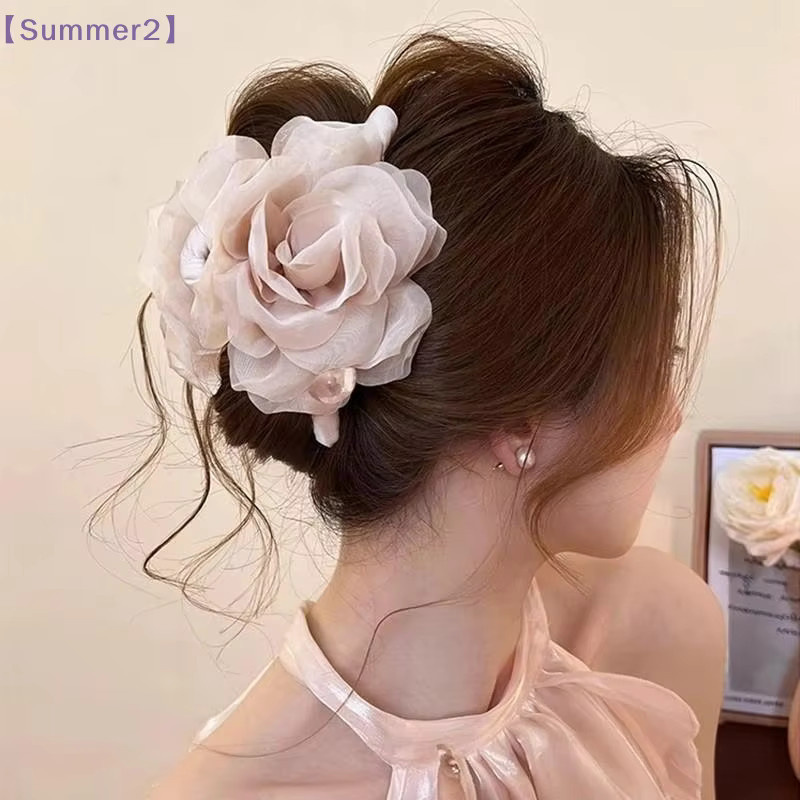 Xia2 Haarspange mit Stoff-Netzrosenblüten und Perlen, Damen - Bild 1