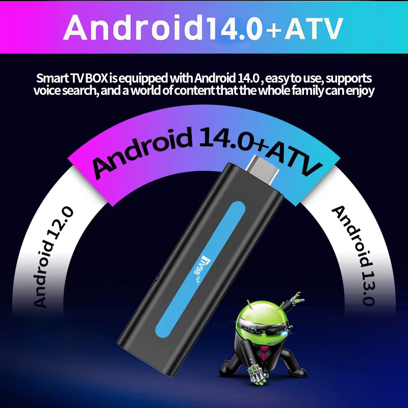 CLIBABIQBOX TV98 RK3518 Smart Android 14 TV-Stick mit Quad-Core, 8K und 4K Unterstützung, Dual-WLAN 4G/5G, Bluetooth 5.0 und Sprachfernbedienung in Schwarz - Bild 3