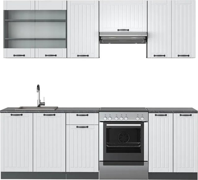 Vicco Fame-Line Küchenzeile im Landhausstil in Weiß und Anthrazit, Breite: 240 cm - Bild 1