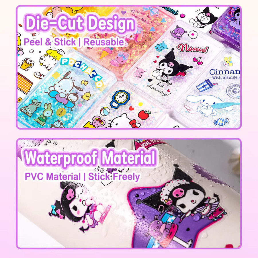 Sanrio Charakter-PET-Aufkleber, 4 Blatt, Hello Kitty, Kuromi, Melody, Cinnamoroll, Pompompurin, Pochacco - Bild 2