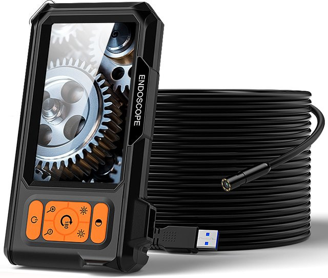 ENWOR Industrielles Endoskop mit 4,3-Zoll-Bildschirm, 8 mm Doppelsonde, wasserdichte Sanitärkamera mit einstellbaren LEDs, Schwarz - Bild 1