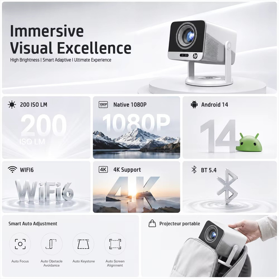 HP Mini-Projektor MC425 4K UHD Heimkino mit WLAN und Bluetooth in Weiß - Bild 2