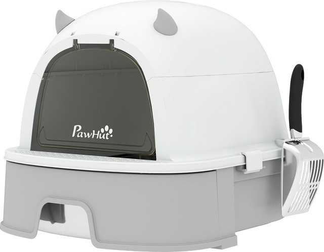 PawHut Katzentoilette aus Edelstahl mit abnehmbarem Deckel, Schaufel und Aktivkohlefilter, geruchsdicht, Grau, B/T/H: 52 x 42 x 39 cm - Bild 1