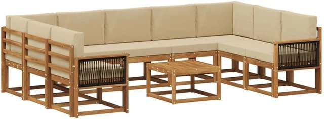 vidaXL Outdoor-Sofagarnitur aus Massivholz Akazie in Natur und Beige mit 10-teiligem Set und L-Form - Bild 1