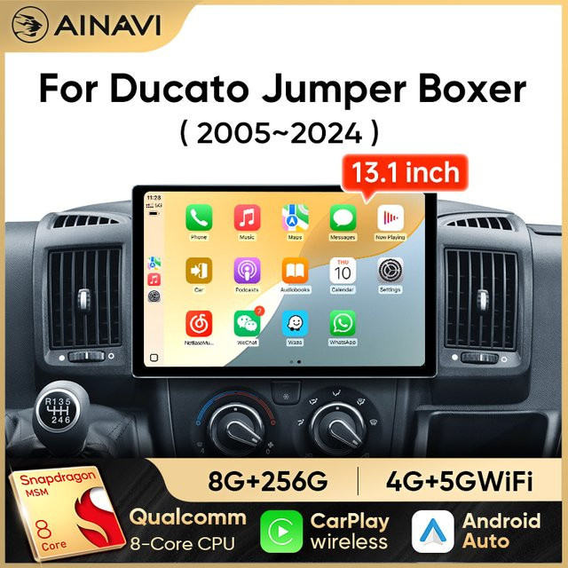 Ainavi Multimedia-Autoradio mit 13,1 Zoll Display für Fiat Ducato, Citroen Jumper, Peugeot Boxer und Dodge Ram 2500 in Schwarz mit kabellosem CarPlay und Android Auto - Bild 1