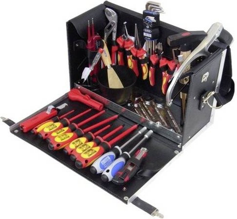 Alarm Werkzeugtasche bestückt aus Leder, Schwarz, L x B x H: 43,5 x 37,0 x 19,5 cm - Bild 1