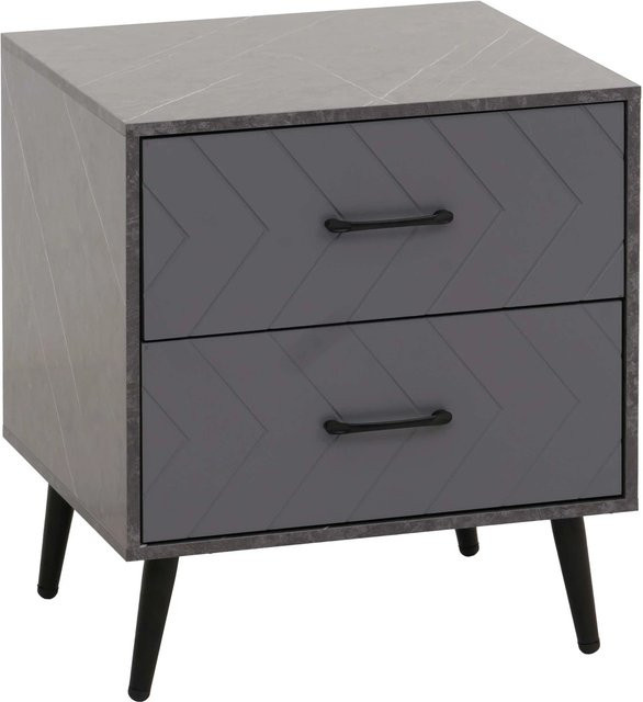Nachttisch MCW N89 mit Schublade in Fischgrätenmuster und Marmor-Optik Grau, B/T/H: 55 x 48 x 40 cm - Bild 2