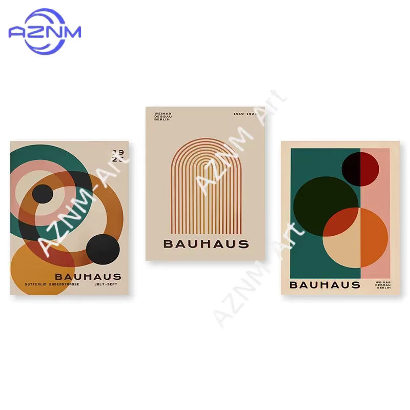 AZNM Wandkunst Leinwandgemälde mit abstraktem geometrischem Bauhaus-Design in Vintage-Optik, mehrfarbig, Hochformat - Bild 5