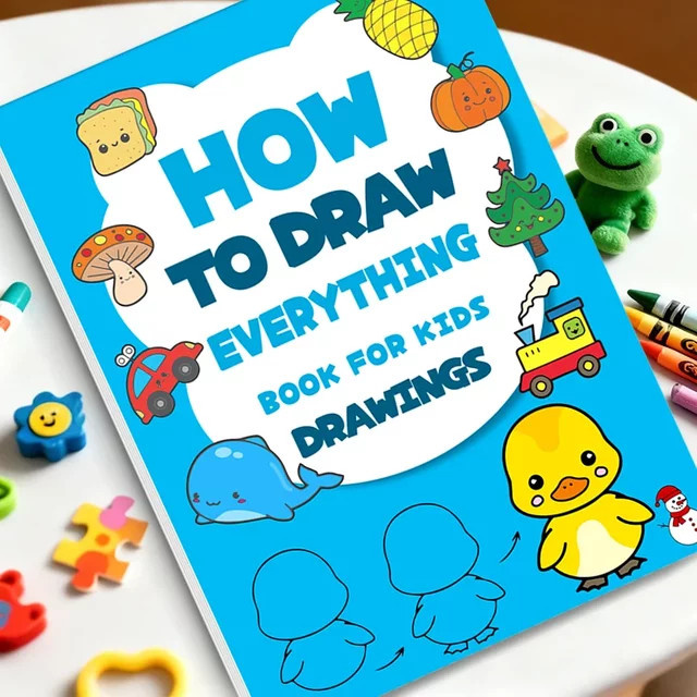 Interaktives Malaktivitätsbuch mit 96 Cartoon-Mustern und einfachen 4-stufigen Tutorials für Kinder in Blau und Bunt - Bild 1