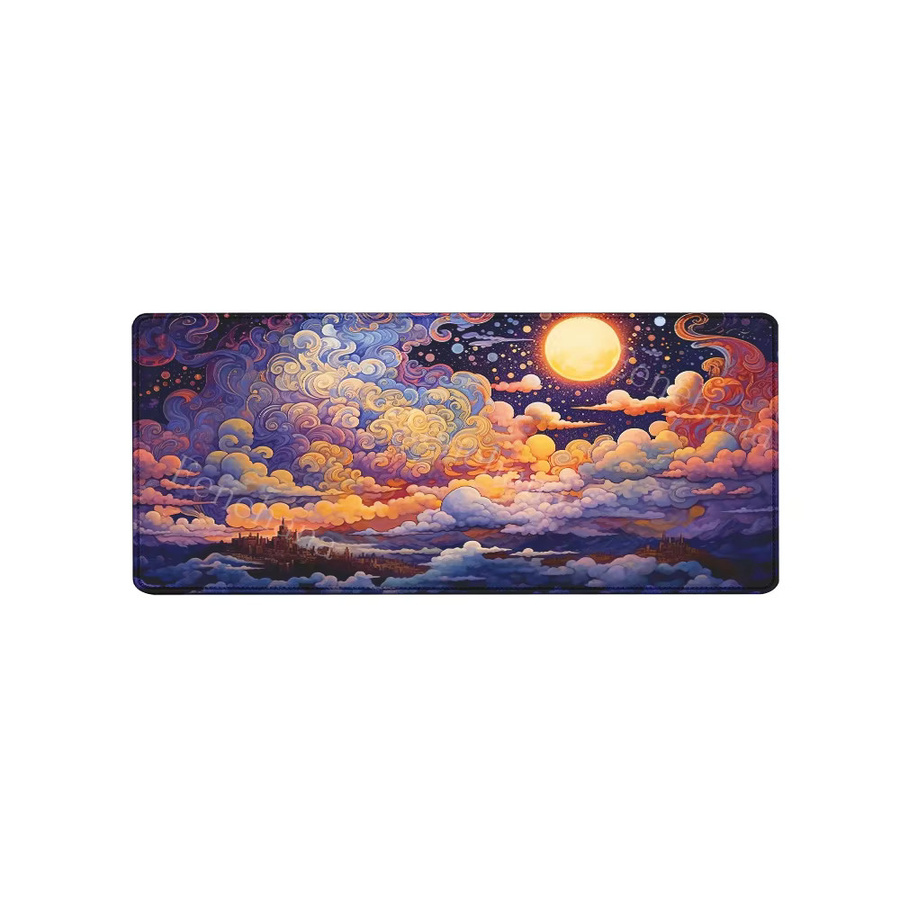 Eenehana XXL-Mauspad Cloud Overlock mit Vollmond und Nacht Motiv, rutschfestes Gaming-Mauspad für PC und Tastatur, B/B: 90 x 40 cm, multicolour - Bild 5