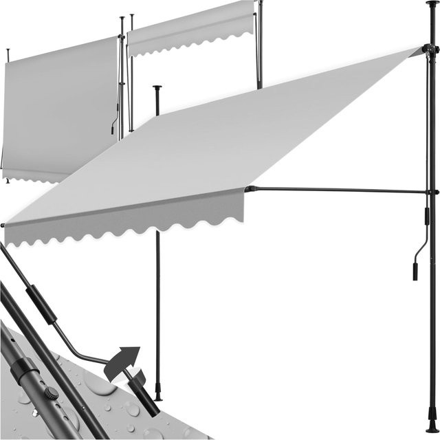 tectake Klemmmarkise mit Handkurbel in Hellgrau, höhenverstellbar von 211 cm bis 304 cm - Bild 1