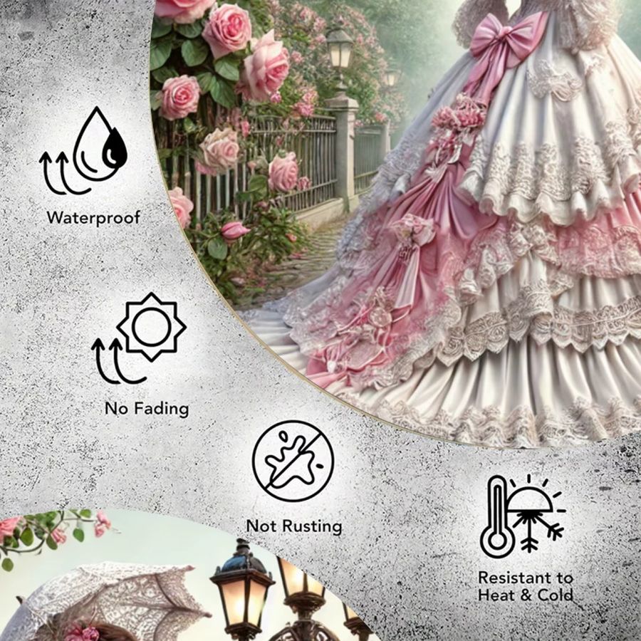 Potdemiel Aluminium-Wandkunst Viktorianische Dame in Weiß und Rosa, Rund, Durchmesser: 19,81 cm - Bild 4