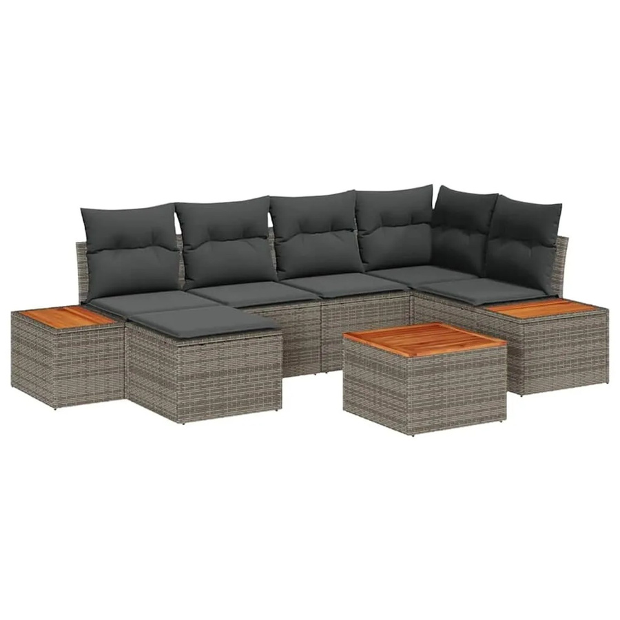 vidaXL Gartensofa-Set aus Polyrattan in Grau mit 7-teiligem Set, Kissen und integriertem Stauraum - Bild 2