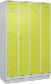 C+P Spind Classic PLUS Garderobenschrank mit 4 Abteilen, Sockel, Zylinderschloss und 3 Garderobenhaken, Farbe: Lichtgrau/Clowngrün, H x B x T: 195 x 120 x 50 cm - Bild 1