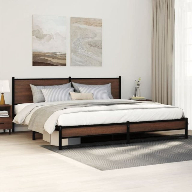 Metallbett vidaxl in Braun Eichen-Optik aus Metall und Holzwerkstoff B/T/H: 193 x 203 x 91,5 cm - Bild 1
