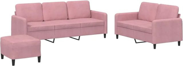 3-teilige Sofagarnitur vidaXL aus Samt in Rosa - Bild 1