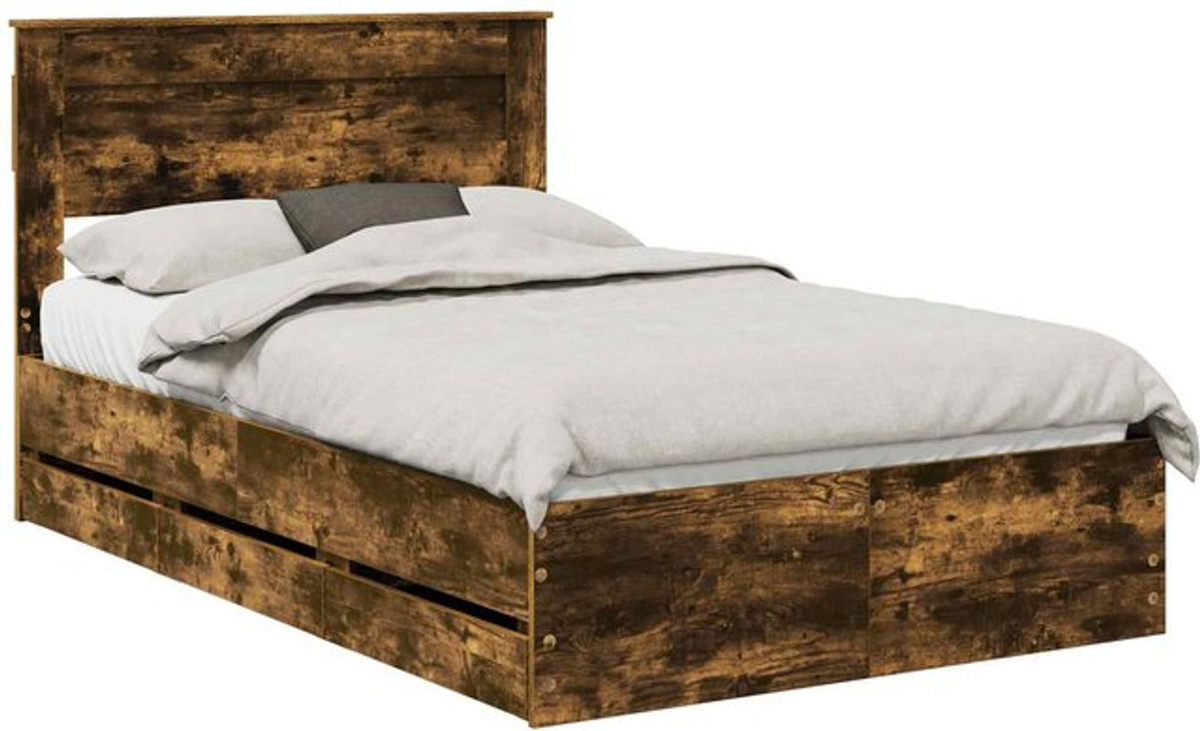 vidaXL Funktionsbett Bettrahmen aus Eiche in Braun, Modernes Industrial Design, B/T: 135 x 190 cm - Bild 1
