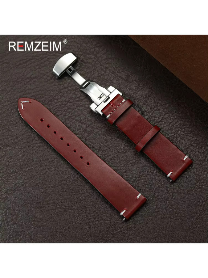 REMZEIM Uhrenarmband Leder, Ölwachs-Leder, Schmetterlings-Faltschließe, Herren - Bild 2
